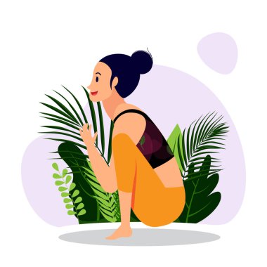Woman practicing camel asana indoor, international yoga day vector