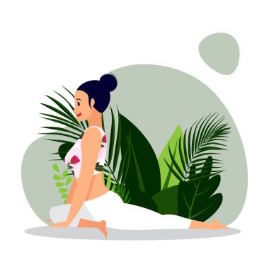 Woman practicing camel asana indoor, international yoga day vector