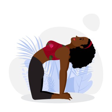 Women practicing camel asana outdoor, young lady practicing yoga vector