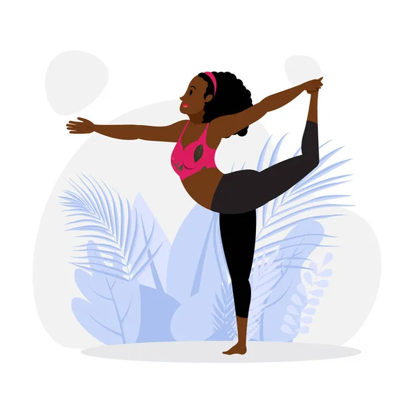 Young Black Lady Practicing Bridge Yoga Asana Young Lady Practicing — Stockvector