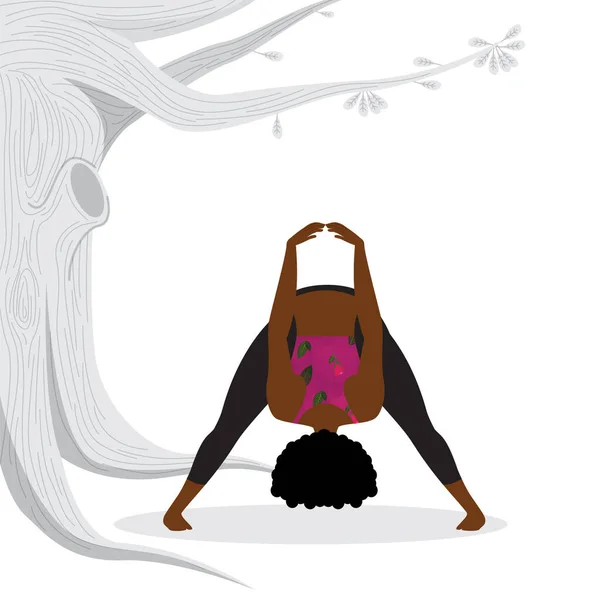 Young Black Woman Practicing Forward Bend Yoga Asana Young Black — Vetor de Stock