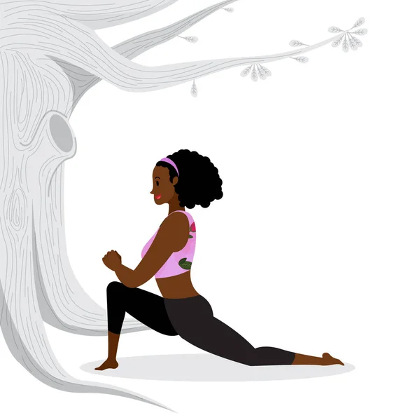 Young Woman Practicing Yoga Poses Young Black Lady Practicing Yoga — Vetor de Stock