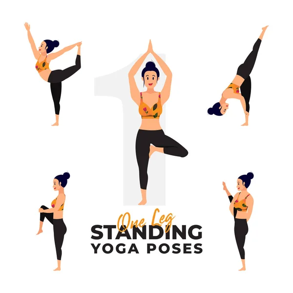 Set Yoga Standing Yoga Poses International Yoga Day Vector — Stockvector