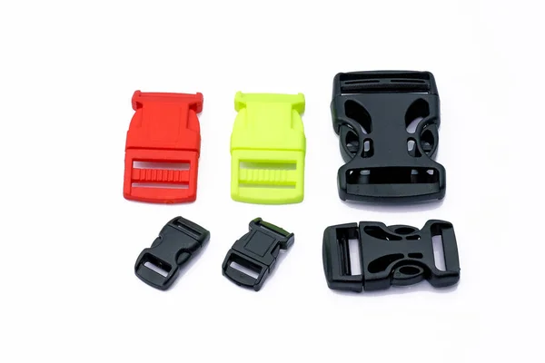 Clips Ceinture Plastique Ajusteurs Longueur Pour Sacs Plastique Différentes Couleurs — Photo