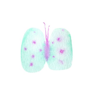 açık mavi ve mor renkli kelebeğin renk mürekkebi veya suluboya çizimi