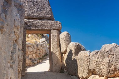 Yunanistan, Mycenae, Mykines, Citadel Arkeoloji Sitesi, Cyclopean Masonry yazın güneşli