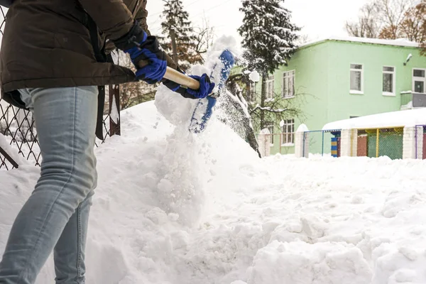 Clearing Road Car Snowfall — Foto Stock