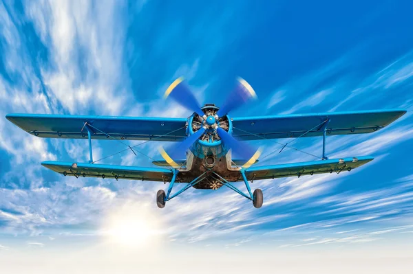 Biplane in the sky — Stockfoto