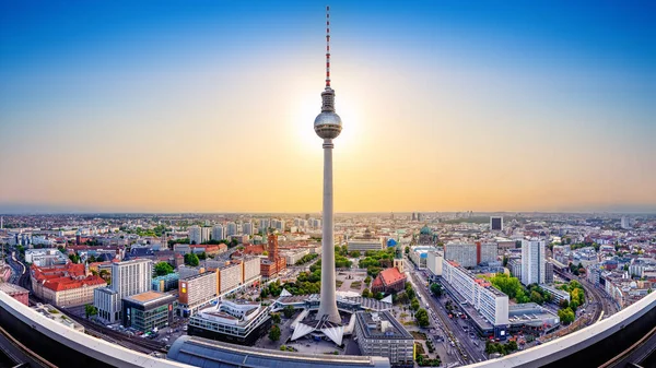 Panoramisch Uitzicht Ventrale Berlijn Tijdens Zonsondergang — Stockfoto