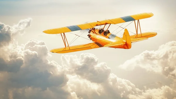 Historical Biplane Clouds — Stock Photo, Image