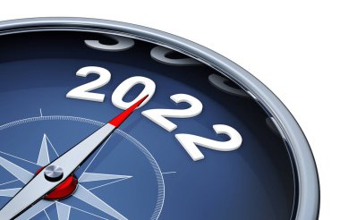 2022 yılı sembollü bir pusulanın 3 boyutlu çizimi