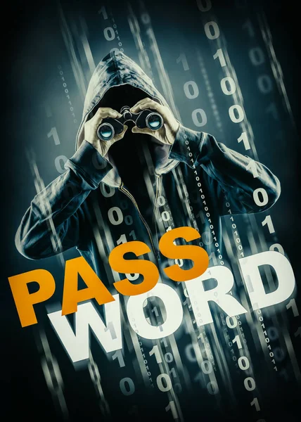 Pria Tanpa Wajah Dengan Teropong Mencari Password — Stok Foto