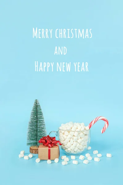 Merry Christmas Happy New Year Postcard Gift Box Christmas Tree — Stock Photo, Image