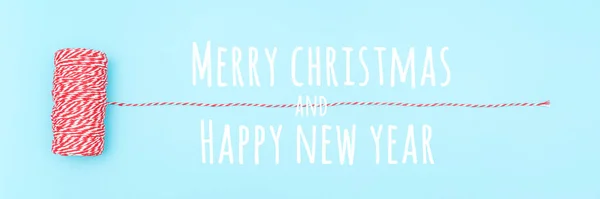 Merry Christmas Happy New Year Banner Skein Red White Twine — Stock Photo, Image