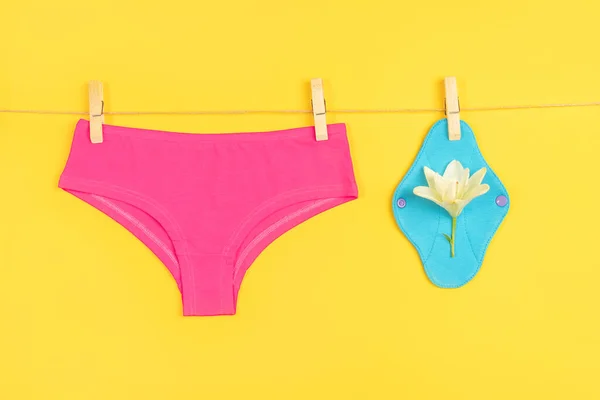 Bleu Éco Coussinets Menstruels Réutilisables Sous Vêtements Roses Sur Ligne — Photo