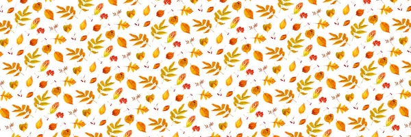 Banner Made Natural Autumn Leaves Berry White Background Backdrop Texture — Stock Photo, Image