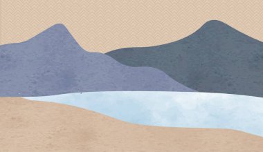 Yaratıcı minimalist el yapımı soyut sanat geçmişi. Japon tarzında doğal manzara. Dağ ormanı şablonu suluboya boyayla