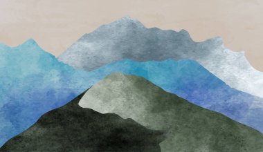 Yaratıcı minimalist el yapımı soyut sanat geçmişi. Japon tarzında doğal manzara. Dağ ormanı şablonu suluboya boyayla