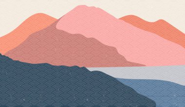 Yaratıcı minimalist el yapımı soyut sanat geçmişi. Japon dalga desen vektörüyle doğal dağ manzarası resmi.