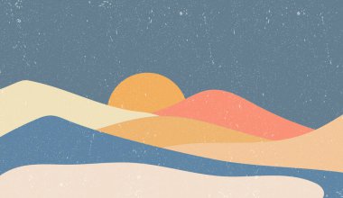 Yaratıcı minimalist el yapımı soyut sanat geçmişi. Japon dalga desen vektörüyle doğal dağ manzarası resmi.