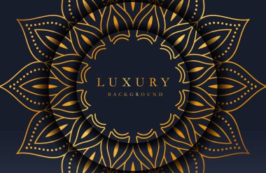 Lüks altın mandala düğün davetiyesi ve kitap kapağı için süslü bir arka plan. Arabesk İslami arkaplanı