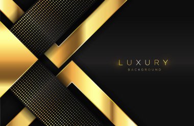 Parlak altın elementli Geometrik 3D arkaplan. Altın noktalarla dokulu altın şekillerin vektör geometrik çizimi. Zarif duvar kağıdı şablonu