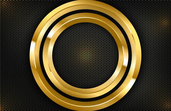 Eleganter Hintergrund Mit Goldglänzendem Kreis Element Auf Dunkelschwarzer Carbon Oberfläche — Stockvektor