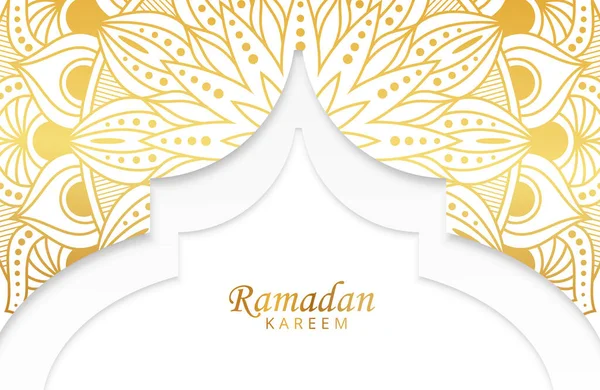 Ramadan Kareem Achtergrond Met Goud Mandala Wit Papier Gesneden Ornament — Stockvector