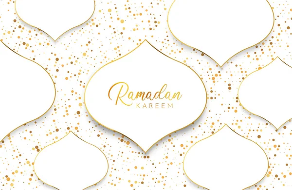 Ramadán Kareem Fondo Con Forma Papel Abstracto Oro Blanco Brillo — Vector de stock