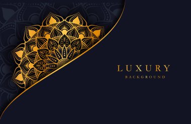 Altın sarısı İslami Arabesk süslemesi olan lüks bir arka plan.