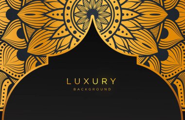 Altın sarısı İslami Arabesk mandala süslemesi olan lüks bir zemin.