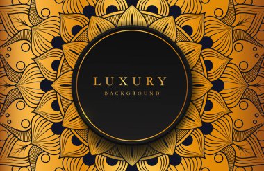 Altın sarısı İslami mandala süslemeli koyu renk arkaplan