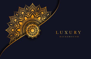 Altın sarısı İslami mandala süslemeli koyu renk arkaplan