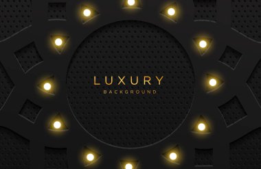 Siyaha izole edilmiş ampullü lüks ve zarif bir arka plan. Soyut gerçekçi neomorfizm arka planı. Zarif şablon