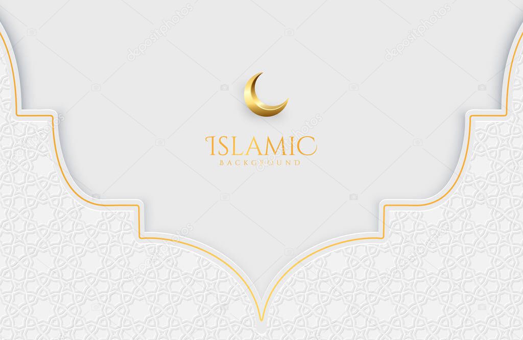 Islamic Elegant White and Golden Luxury Background with Decorative islamic pattern for eid mubarak celebration or greeting card