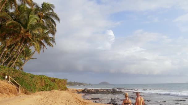 Couple walking on sea shore — Stock Video