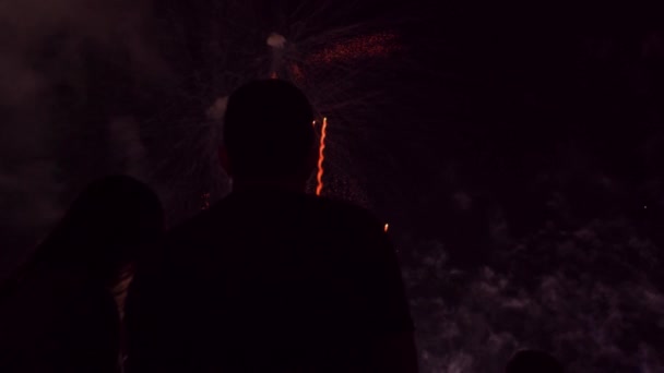 Jong (echt) paar silhouet genieten van Fireworks Toon verliefdheid mooie verjaardag viering Concept — Stockvideo