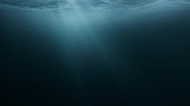 Rayons de lumière dans l'océan sous-marin sombre Abîme Arrière-plan Obscurité Effroi Mystère Magique Vagues profondes de l'océan Eau orageuse Rayons de lumière du soleil Illumination des profondeurs de l'océan — Video