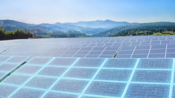 Energia limpa verde Futuro do armazenamento de energia solar CSP Painéis solares infravermelhos fotovoltaicos que emitem fótons do sol Energia renovável Filme fino Tecnologia de painéis solares Células de alta eficiência 4K — Vídeo de Stock