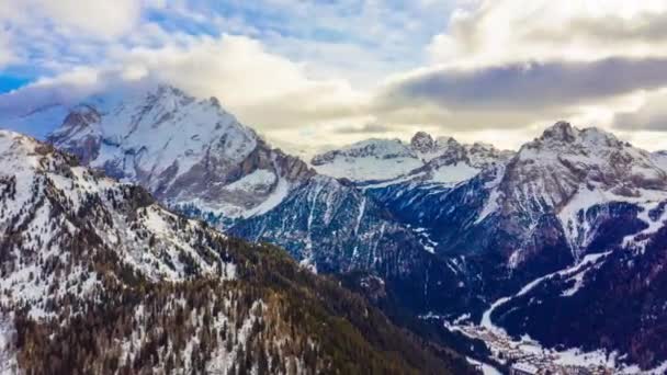 Aerial Flight Hyperlapse Over Snow Peaks Scenic Winter Summit Alpine Adventure Epic Switzerland Human Existence Concept — Stock Video