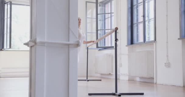 美丽的芭蕾舞演员训练表演伸展女性力量柔韧的概念慢动作红色史诗 — 图库视频影像