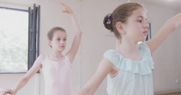 Female Dance Teacher Instructing Children Stretching Exercises Devotion Happiness Slow Motion Red Epic — Stock Video