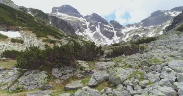 Voo através de mais de Parque Nacional Montanha belo fluxo alpino Rastreamento da paisagem e turismo Montanha épica Bela Natureza Conceito — Vídeo de Stock
