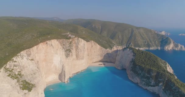 Aerial Shot View Over Tropical Paradise Zakynthos Wyspa Zante Atrakcja turystyczna wakacyjna Koncepcja turystyki z obiektywem Flare — Wideo stockowe