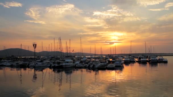 Yachts Sunset Bay Port Ocean Background HD — Stock Video