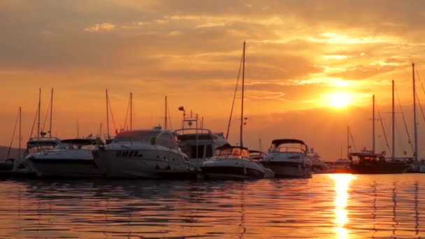 Boote bei Sonnenuntergang hd — Stockvideo
