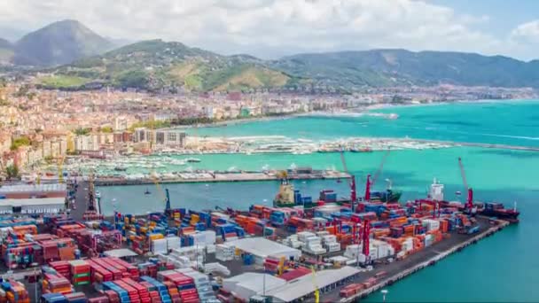 Commercial port with shipping containers — Stock Video