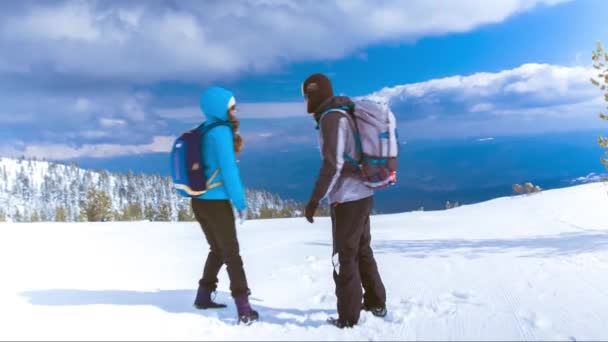 Hikers couple exchanging high five — Stock Video