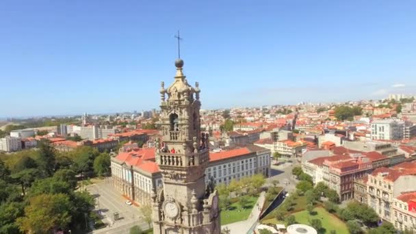 Historical old tower with giant clock — Stock Video