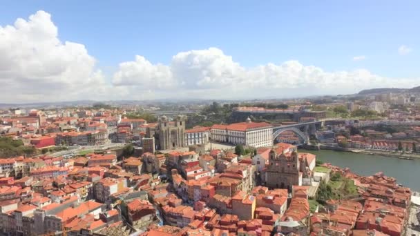 Porto, Portekiz, güzel cityscape üzerinde havadan görünümü — Stok video
